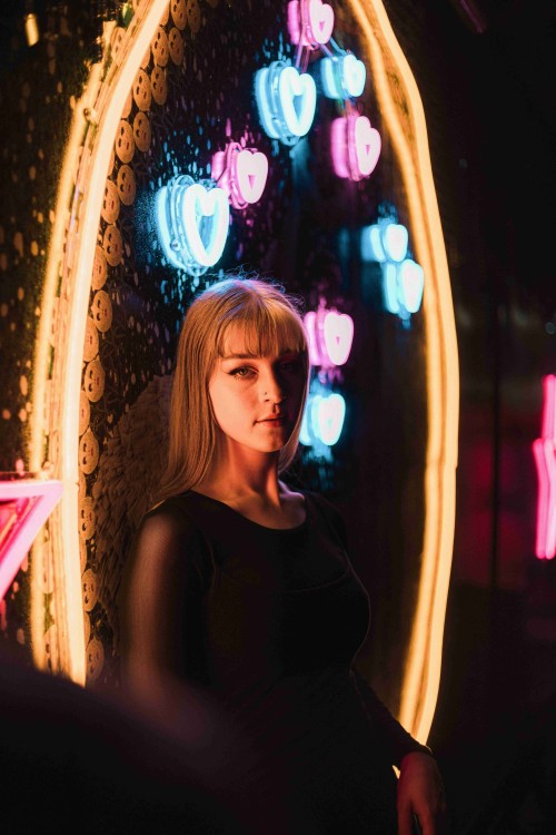 Neon-lit fashion shot